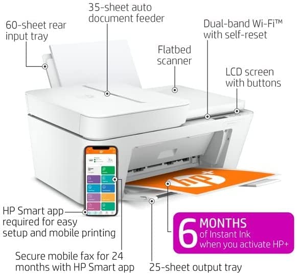 HP DeskJet 4152e Wireless Inkjet Color All-in-One Printer, Print Copy Scan, Instant Ink Ready, 35 Sheet ADF, WiFi USB Connectivity, White, W/Valinor