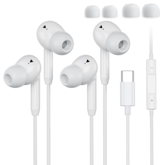 USB C Wired Earbuds,USB C Headphones Wired with Microphone 2 Pack for iPhone 17/16/15 Pro Max Plus, Type C in-Ear Earphones, HiFi Stereo, No Latency