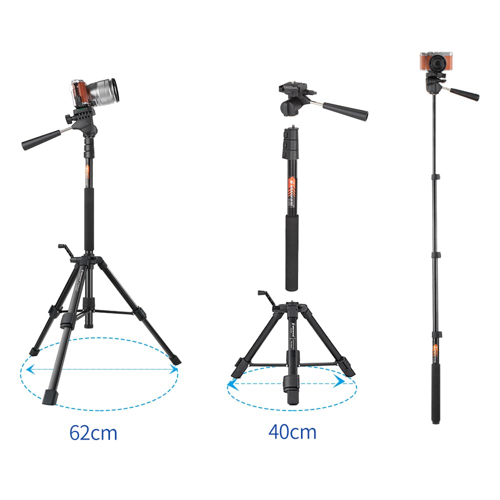 70-Inch Camera/Phone Tripod Monopod Aluminum Lightweight Compact for Travel Pan Head QR Plate for DSLR Vlogging Camera with Phone Mount and Carrying