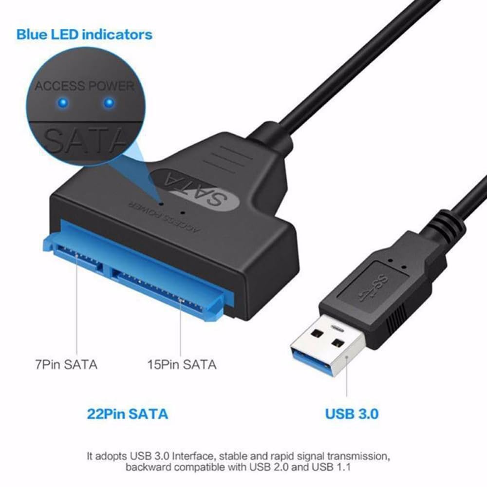 Sqruchel SATA to USB 3.0 Adapter - External Hard Adapter Drive Converter for 2.5” HDD/SSD Data Transfer, USB 3.0 to 2.5” SATA Cable Support