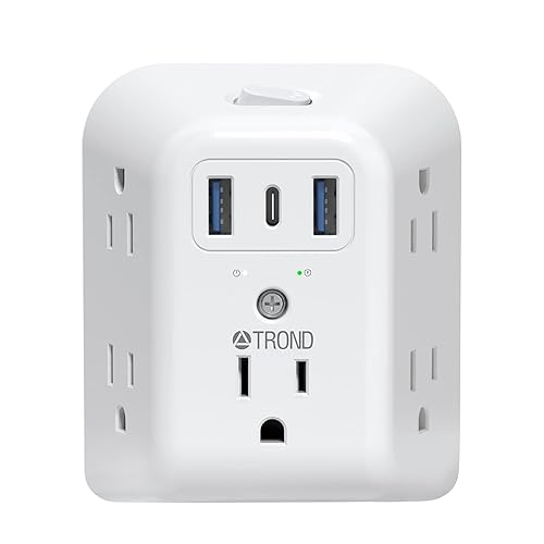 TROND 2 Prong to 3 Prong Outlet Adapter, 1440J Surge Protector Power Strip 2 Prong, Featured 5 AC Outlets and 3 USB Ports, Wall Plug Extender