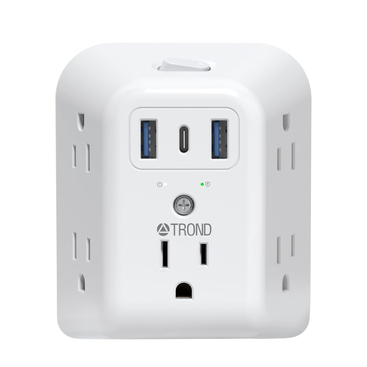TROND 2 Prong to 3 Prong Outlet Adapter, 1440J Surge Protector Power Strip 2 Prong, Featured 5 AC Outlets and 3 USB Ports, Wall Plug Extender