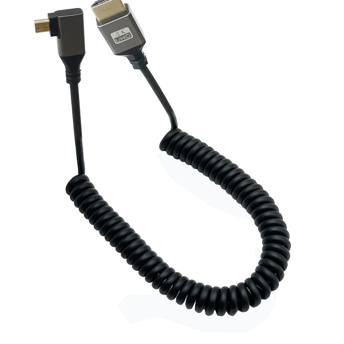 Seadream 4K Micro HDMI to HDMI Coiled Cable;Right Angled Coiled Spring Micro HDMI to Full HDMI Male to Male Cable - Stretched Length 50cm to 240cm