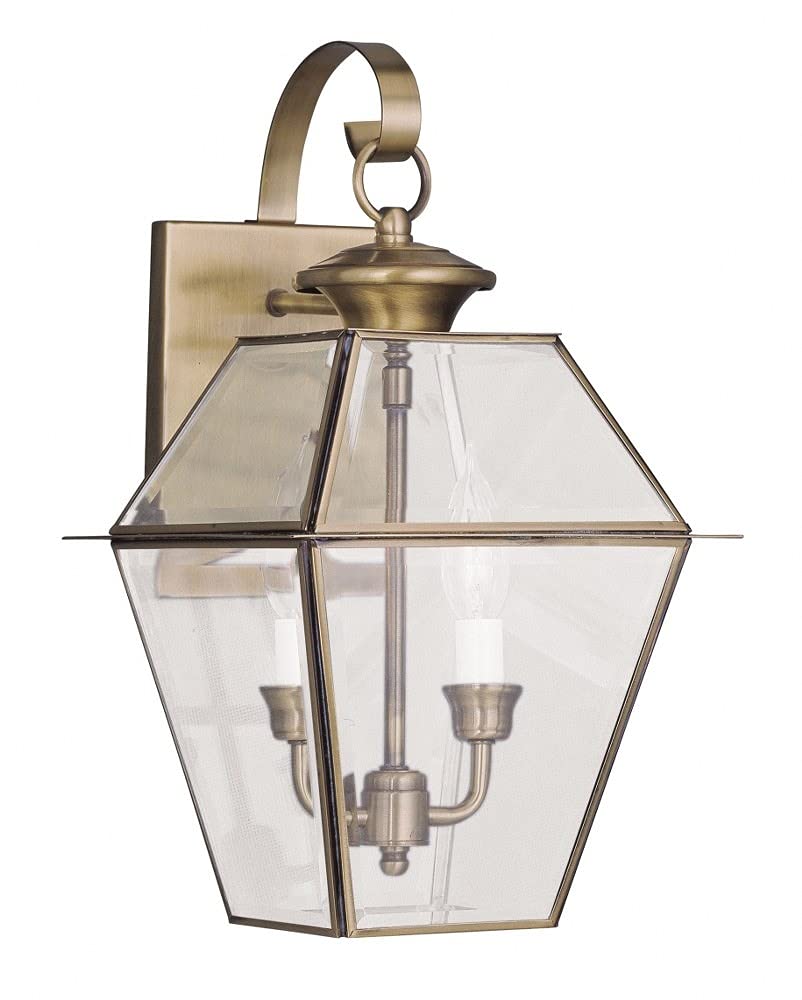 Livex Lighting 2281-01 Westover 2-Light Outdoor Wall Lantern, Antique Brass, 18" x 11" x 11.8"