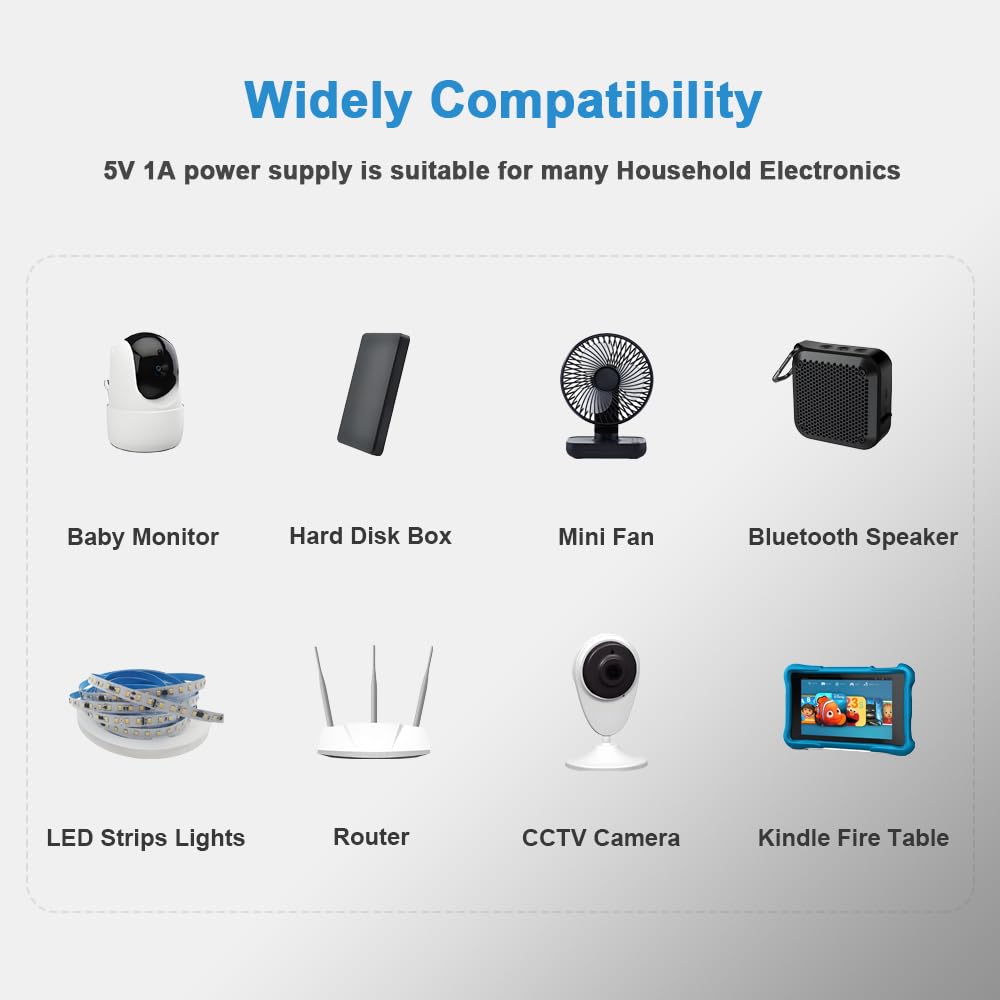 5V 1A AC Adapter 5W AC/DC Charger AC 100V-240V Wall Charger for Android Tablets Webcam Routers Toys Recorder Speaker & More DC 5V Devices &Security…