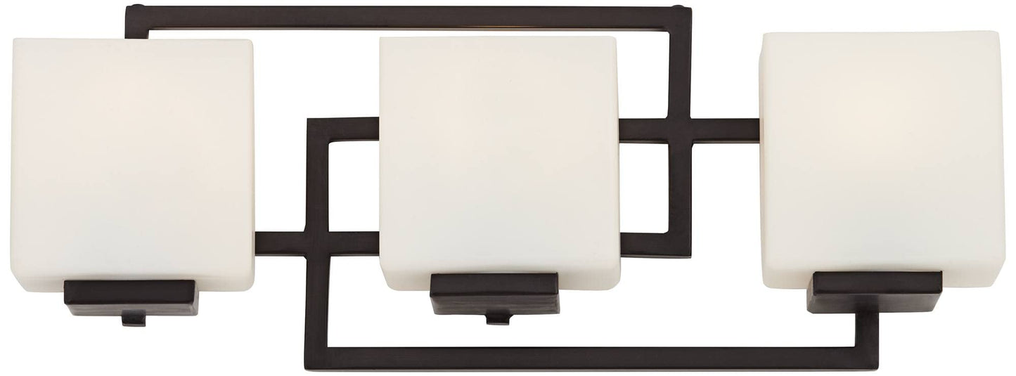 Possini Euro Design Lighting on the Square Modern Wall Mount Light Bronze Metal Hardwired 21" Wide 3-Light Fixture Geometric Opal Glass Shades