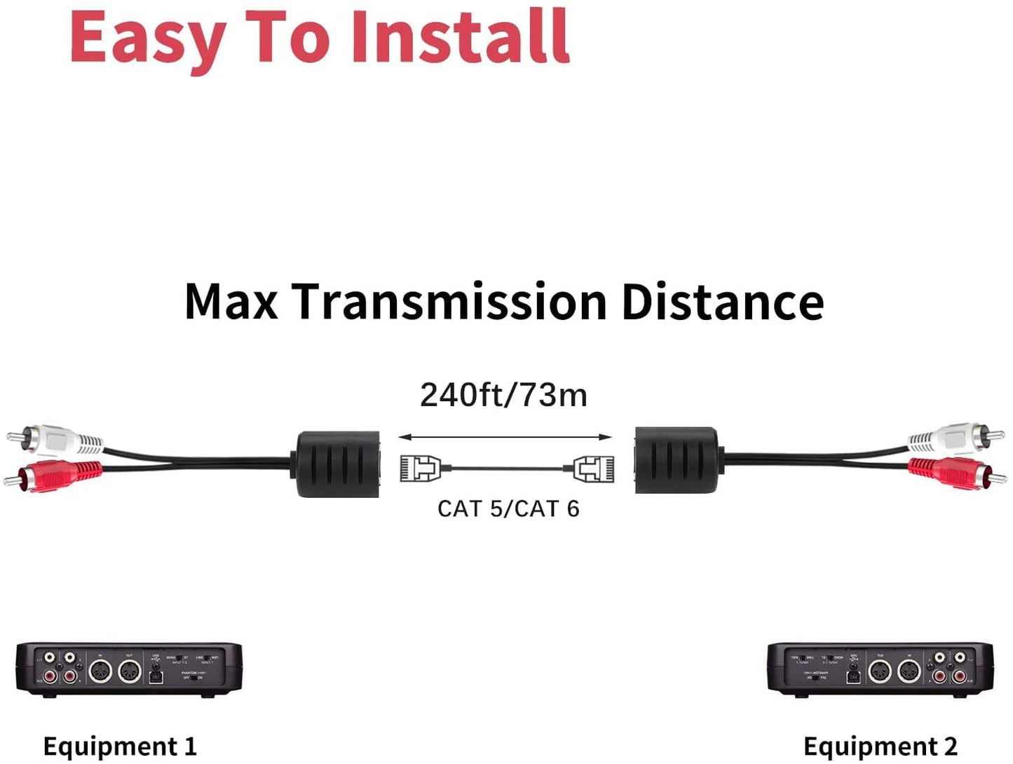 HdtvHookup Stereo RCA to Stereo RCA Jacks Audio Extender Over Cat 5e Cable. Plug and Play