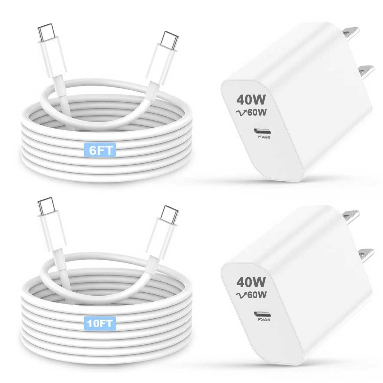iPhone 17 16 15 Charger 40W Super Fast Charging USB C Charger Block iPhone 17 16 15 Air Pro Max Charger with 6FT &10FT Type C Charger Cable for Apple