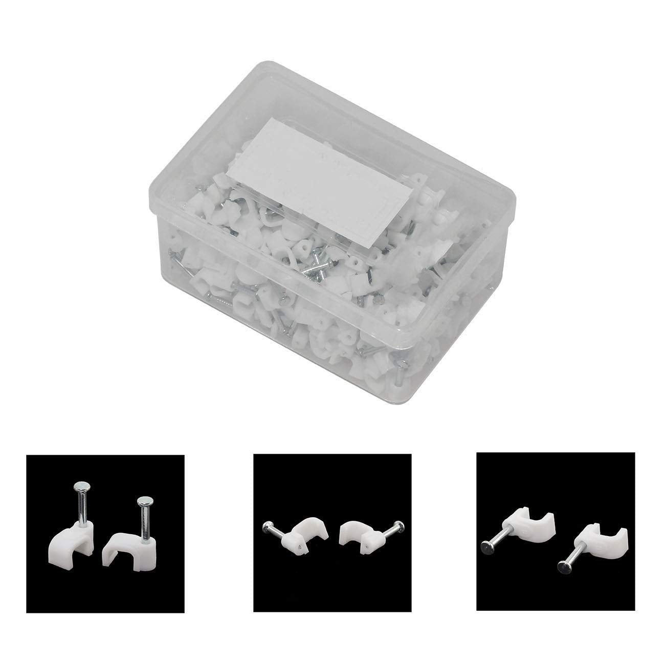 RuiLing 200-Pack 6mm Square Nail-in Cable Clips - Carbon Steel Nails Cable Clips Wire Wall Holder, for Ethernet Cable Coaxial Cable