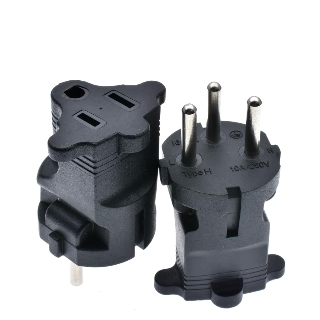 Tekit Israel US Plug Adapter Power Converter,USA NEMA 5-15R Female Receptacle to Israel Male Electrical Adapter,Israel to US 3 Prong Strandard NEMA…