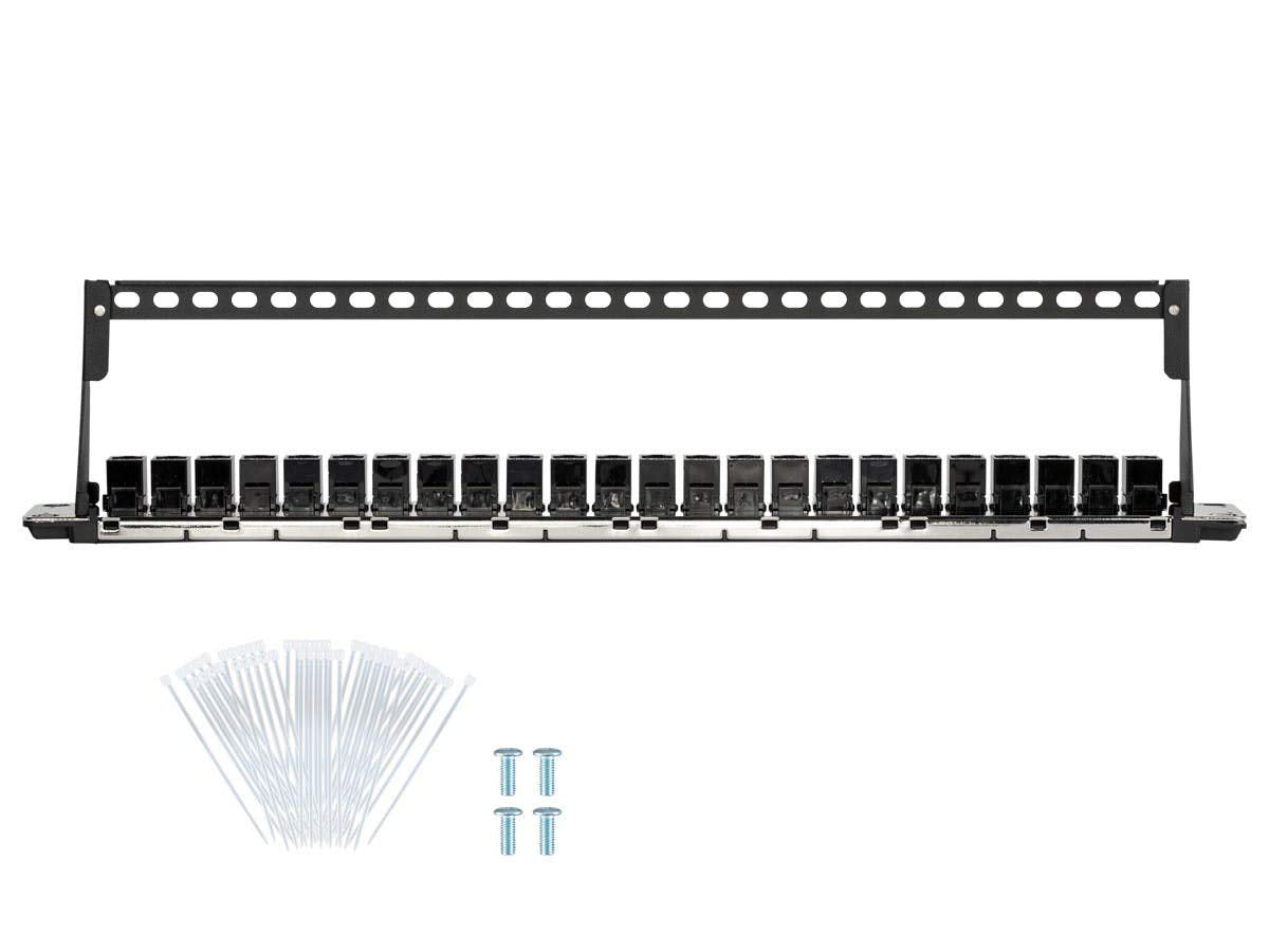 Monoprice Cat6 1U Patch Panel - with Loaded Removable Keystone Jacks, 24 Ports Gigabit Ethernet, Dual Type IDC keystones, 19 Inch, Black