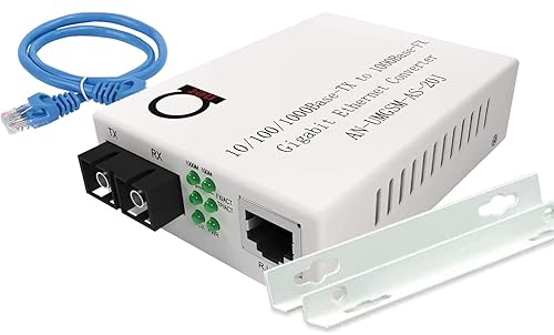 Single Mode Gigabit Fiber Media Converter - Built-In Fiber Module 20 km (12.42 miles) SC - to UTP Cat5e Cat6 10/100/1000 RJ-45 - Auto Sensing Gigabit