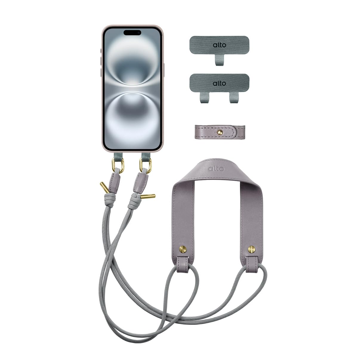 alto Universal Cell Phone Crossbody Lanyard Shoulder Pad Set, Detachable Patch, Adjustable Nylon Strap with Italian Leather Pads for iPhone