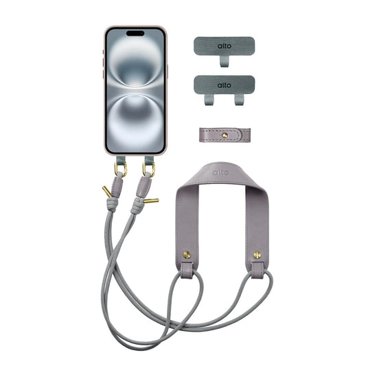 alto Universal Cell Phone Crossbody Lanyard Shoulder Pad Set, Detachable Patch, Adjustable Nylon Strap with Italian Leather Pads for iPhone