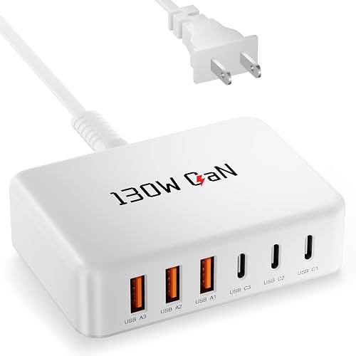 2026 Updated Charging Station for Multiple Devices?130W GaN 6-Port USB C Charger Block ?USB C Wall Charger Power Strip Adapter Plug for iPhone 17 16