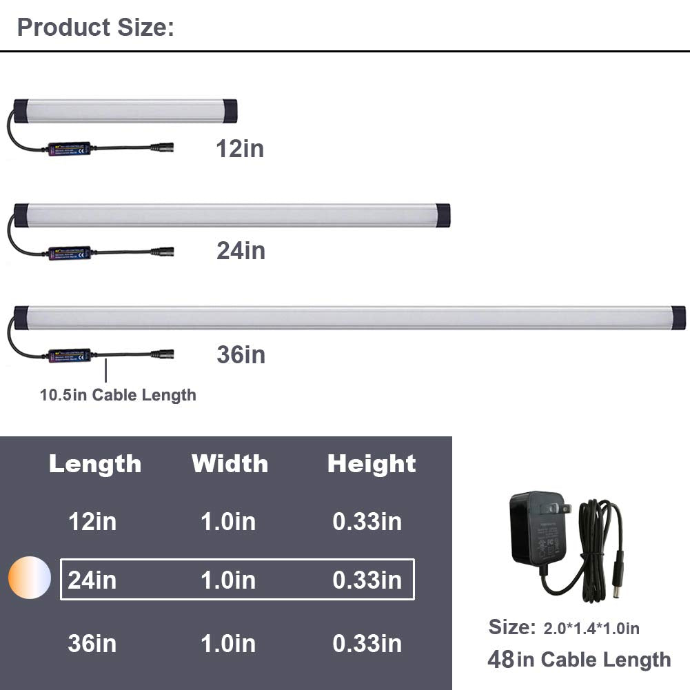 LAIFUNI Dimmable Under Cabinet Lighting, Color Temperature Changing LED Light Bar, Daylight to Warm White Lights, Remote Control Lamp for Desk