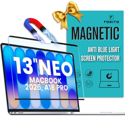 F FORITO Magnetic Anti Blue Light Screen Protector Compatible with 2026 MacBook Neo 13 inch (2026, A18 Pro Chip), Bubble-Free Install, Removable