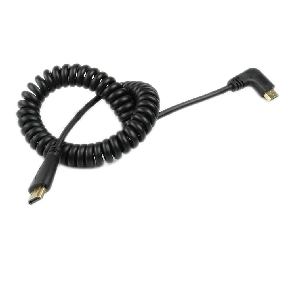 SinLoon Angle 90 Degree Right Mini HDMI to HDMI, Right Angled Mini-HDMI Male to HD MI Male Gold Plated Converter Adapter Coiled Spiral Cable,Support
