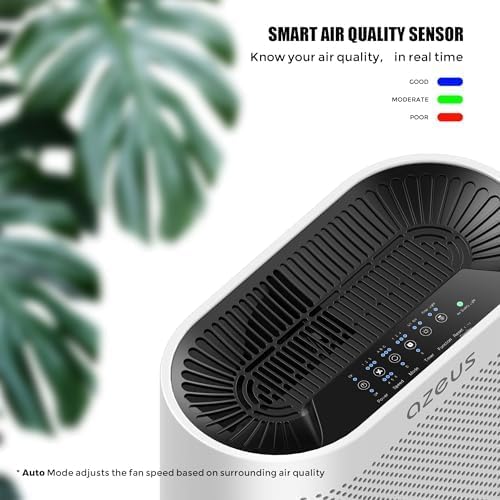 AZEUS Air Purifier for Wildfire Smoke, UV-C HEPA for Home Large Room, White