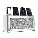 GOTHICO Mirrored Remote Holder, Wall Mounted Crush Diamond Bling Decoration Organizer Storage Box for Remote Phone Pad Wallet Notebook (8.3"×2.5"×4"