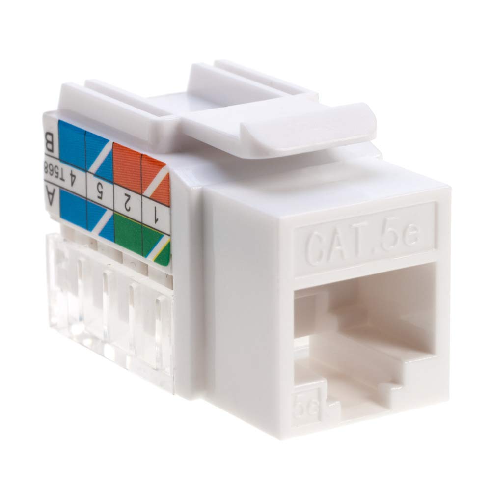 SATMAXIMUM Cat5e Keystone Ethernet Wall Jack Punch Down UTP 45-Degree (Easier Termination Than 90-Degree), RJ45 Slim Profile Speed Termination White