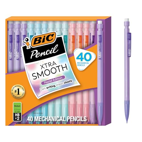 BIC Xtra-Smooth Pastel Mechanical Pencils with Erasers, Medium Point (0.7 mm), Bulk School Supplies for Students and Teachers, 40-Count Pack