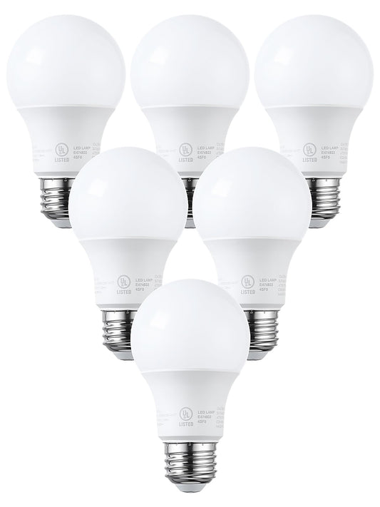 TORCHSTAR 6-Pack A19 LED Light Bulb 60W Equivalent, Dimmable, 5000K