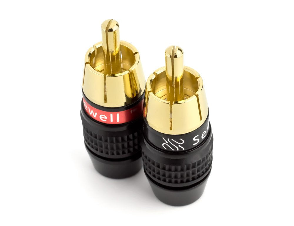 Sewell Deadbolt RCA Plugs, 2 Pairs, Fast-Lock Technology, 24k Gold Plated Speaker Plugs, Premium Solderless SW-32888-2