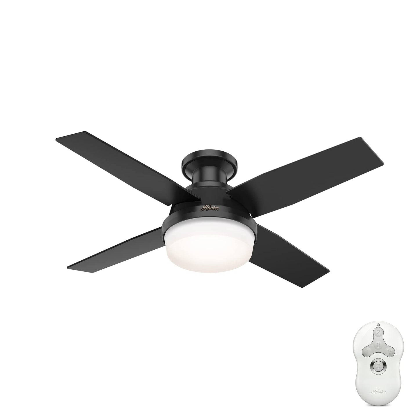 Hunter Fan 44 inch Low Profile Matte Black Indoor/Outdoor Ceiling Fan with Light Kit and Remote Control for Bedroom, Living Room, Dining Room