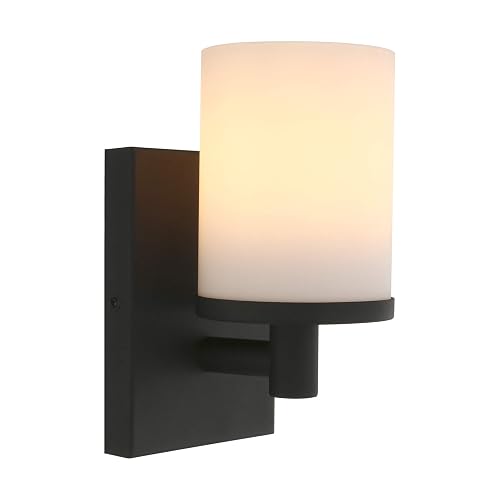 Pathson Vintage 1-Light Wall Sconce, Hardwired Bathroom Vanity Light, Frosted Glass Wall Mount Light Fixtures for Hallway Bathroom Kitchen Living Room