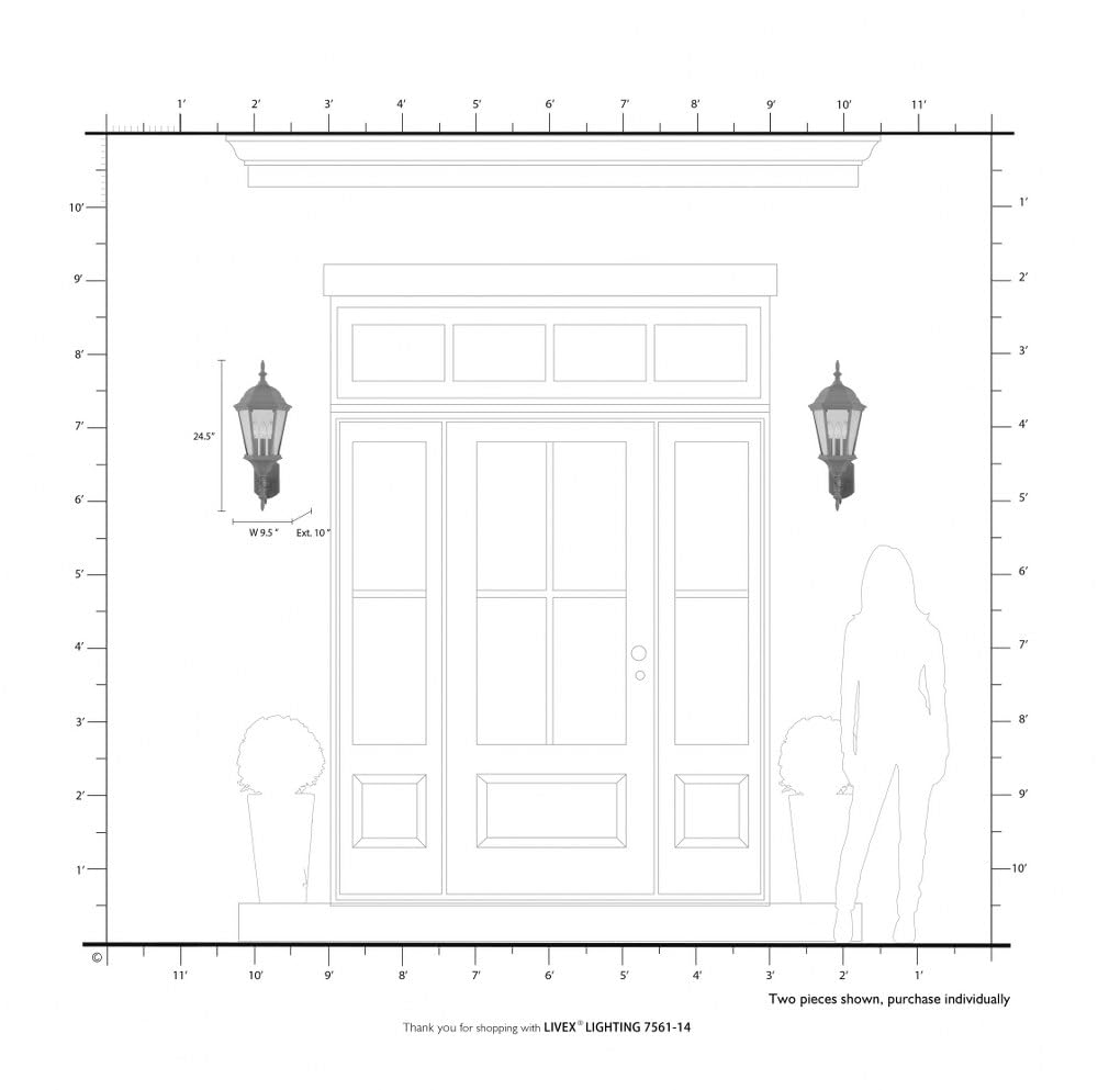 Livex Lighting 7561-14 Outdoor Wall Lantern with Clear Beveled Glass Shades, 23.5" x 9.5", Black