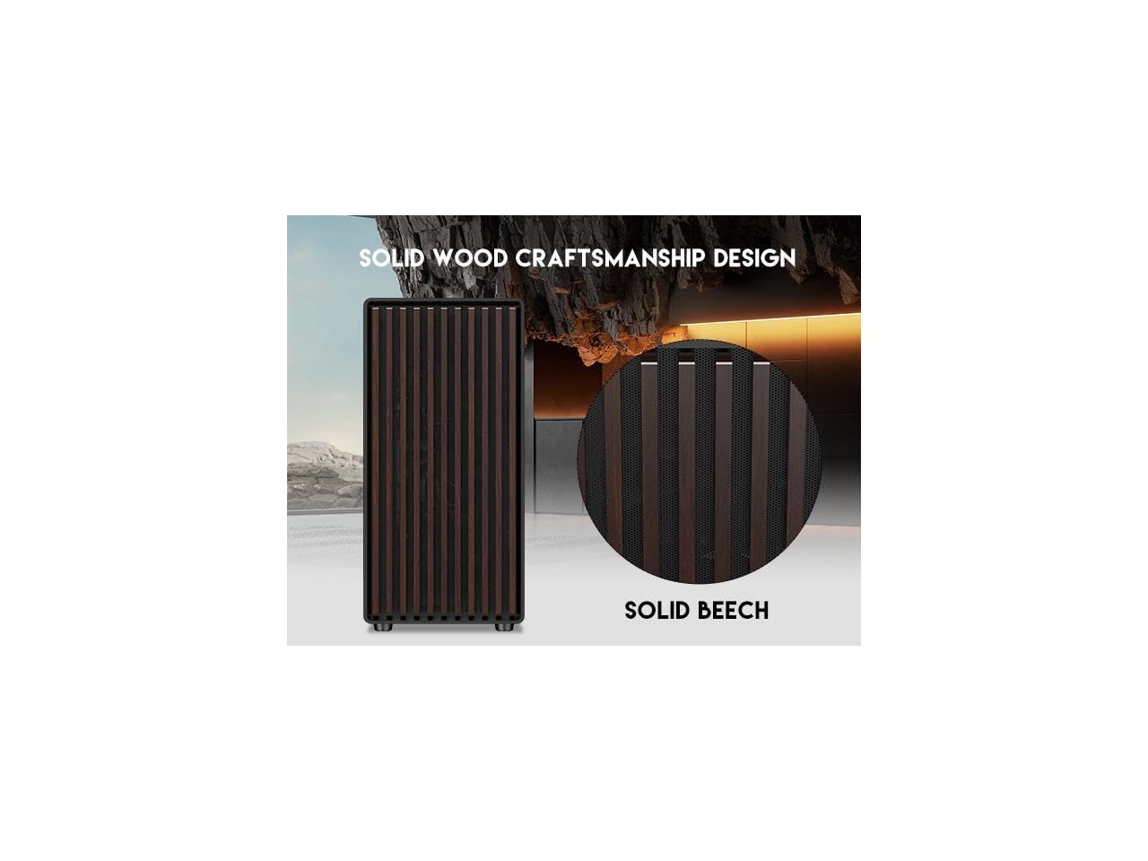 DIYPC DIY-ATX08-Wood Black USB3.0 /Type C ATX Mid Tower Gaming Computer Case w/Tempered Glass Side Panel and Walnut Wood Front Panel