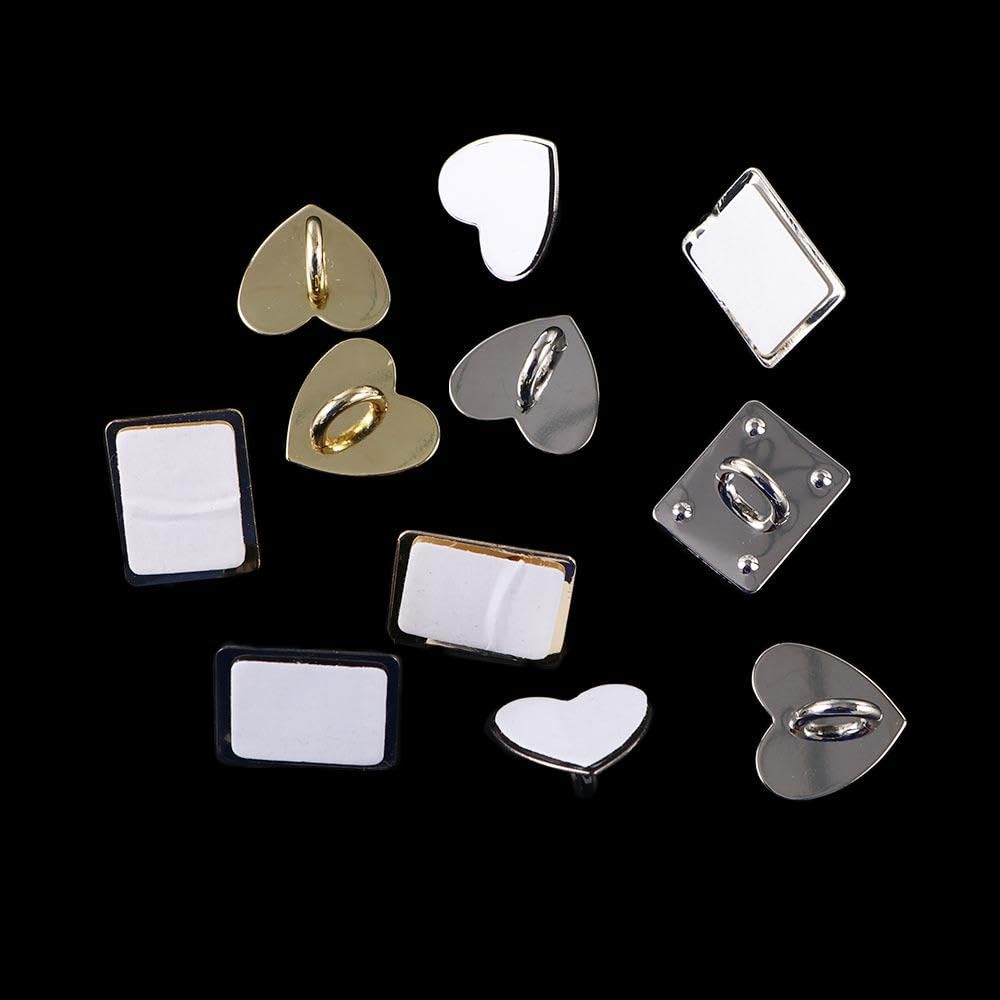 12 Pcs Phone Charm Hook Metal Phone Finger Grip Square Heart Shaped Phone Case Hooks Self-Adhesive Phone Wristband Clasps Hooks