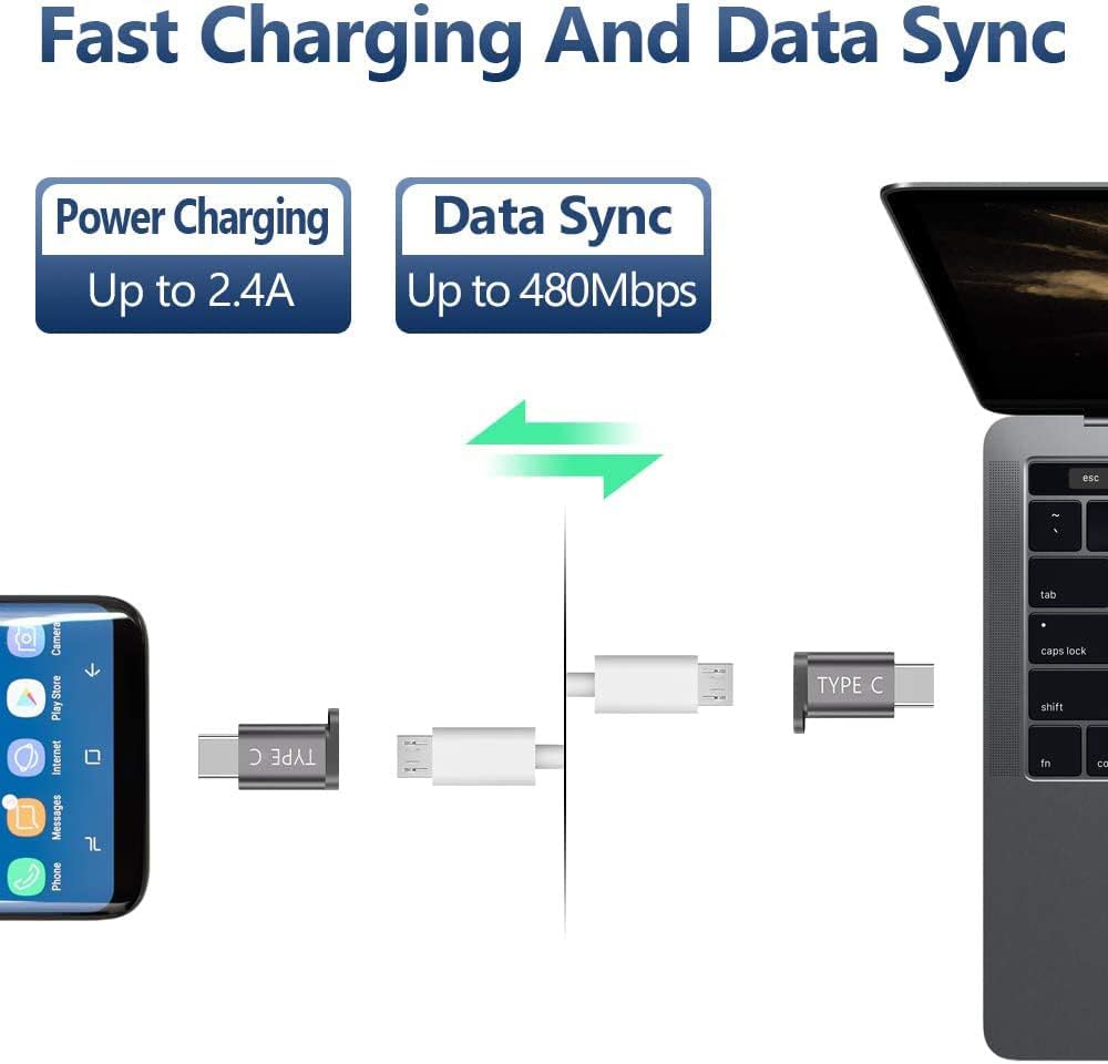 JSAUX Micro USB (Female) to USB C Adapter 4-Pack, Aluminum USB Type C Adapter with Keychain Fast Charging Compatible with Samsung Galaxy S10 S9 S8…