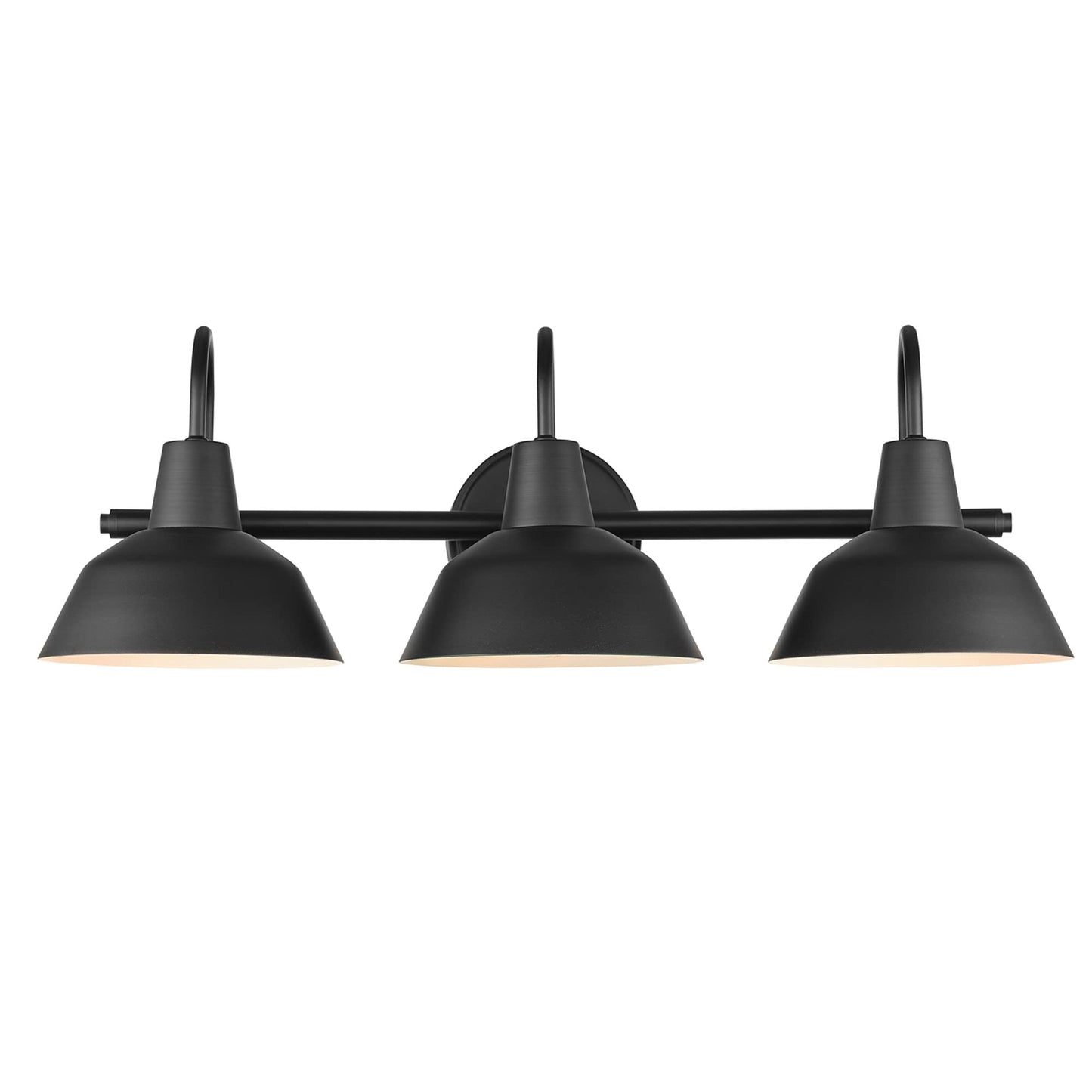 Globe Electric 65554 Barnyard 3-Light Vanity Light, Matte Black, White Interior Shades