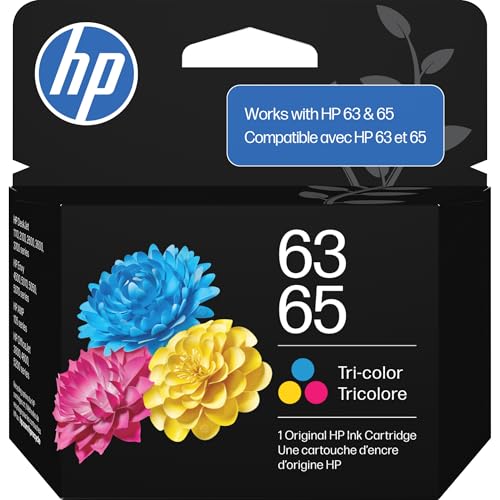 HP 63/65 Tri-Color Ink Cartridge (Replaces and Works with Both 63 & 65) | Works with AMP; DeskJet 1100, 2100, 2600, 3600; Envy 4500, 5000; OfficeJet