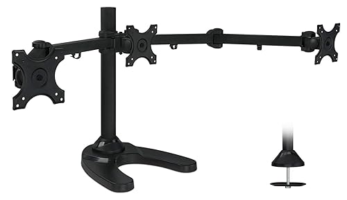 Mount-It! Triple Monitor Stand for 3 Screens up to 24", Height Adjustable Desk Mount with Free Standing or Grommet Base, 22 lbs per Arm, VESA 75x75