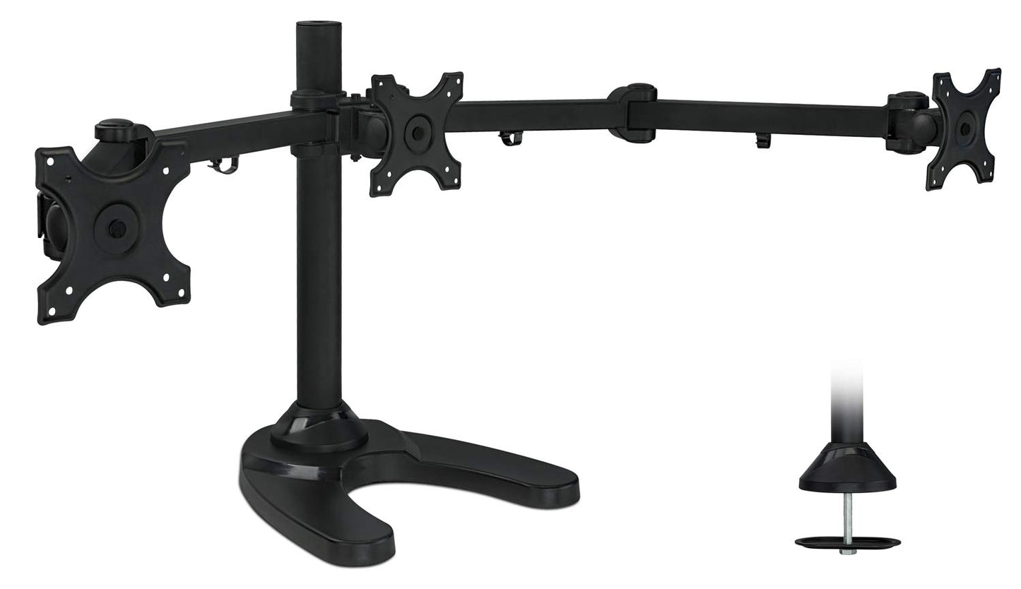 Mount-It! Triple Monitor Stand for 3 Screens up to 24", Height Adjustable Desk Mount with Free Standing or Grommet Base, 22 lbs per Arm, VESA 75x75