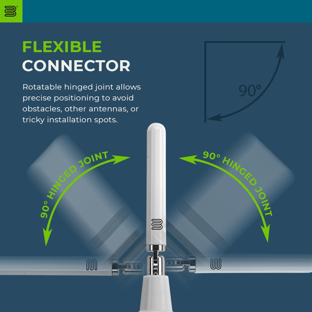Bolton Dart WiFi Antenna 2-Pack | Monopole | Dual-Band 2.4/5.8-7.125 GHz | RP-SMA M Connector | Omnidirectional | Compact, Rotatable, Hinged Design |