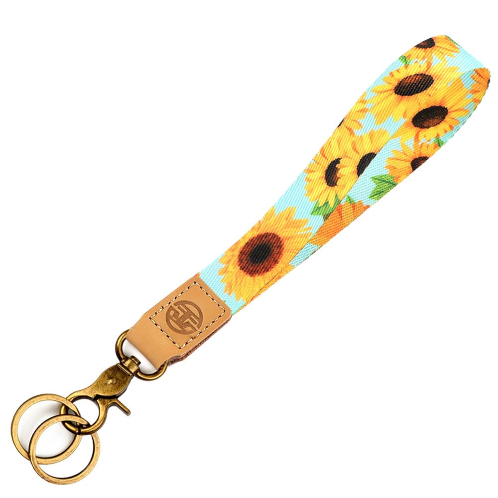 glodentai Cute Wrist Lanyard for Keys, Keychain, Wallet, Id Holder, Cell Phone, Wristlet Lanyard Key Chain Holder (sunflower)