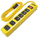 Southwire Yellow Jacket Heavy Duty Power Strip - 6 Outlet Industrial Metal Workshop Strip - Sliding Safety Covers - Overload Protection - 6 Ft Yellow