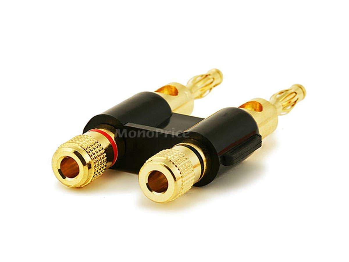 Monoprice Dual 24k Gold Plated Speaker Banana Plugs, Black