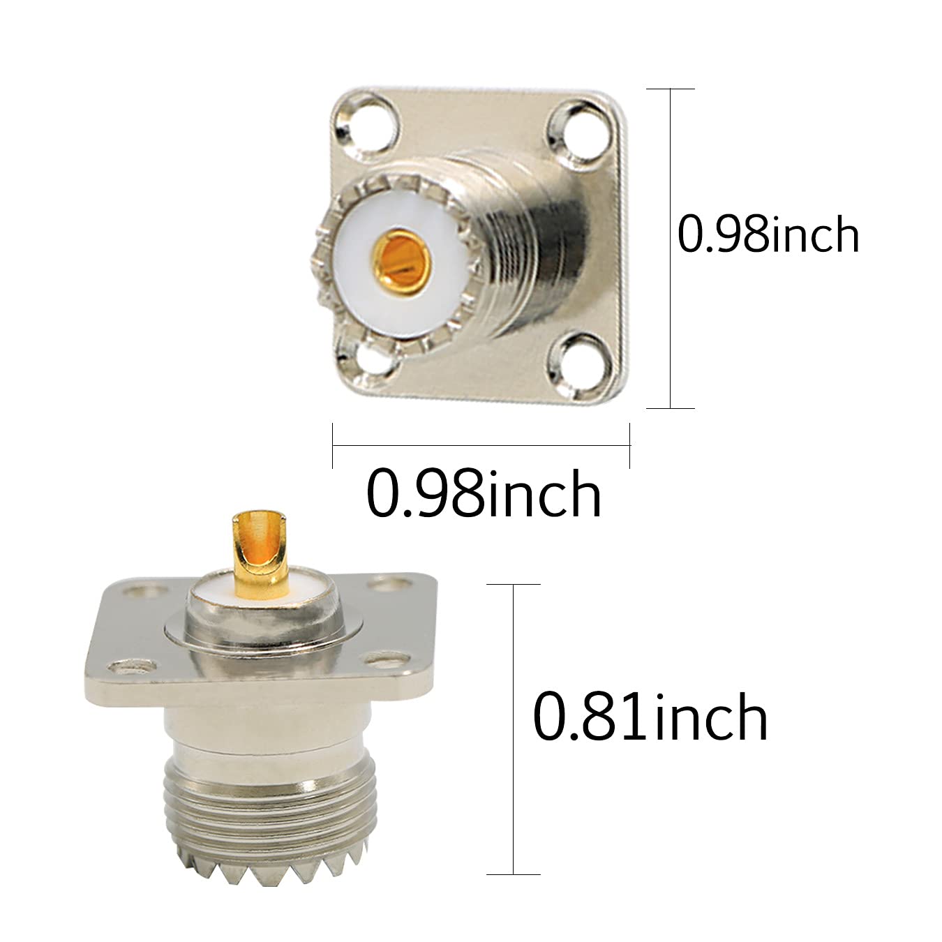 Zovfam 5-Pack SO239 Connector UHF Female Panel Chassis Mount, Pure Brass 4-Hole Flange Solder Cup, Heat-Resistant & Low Loss RF Coaxial Adapter
