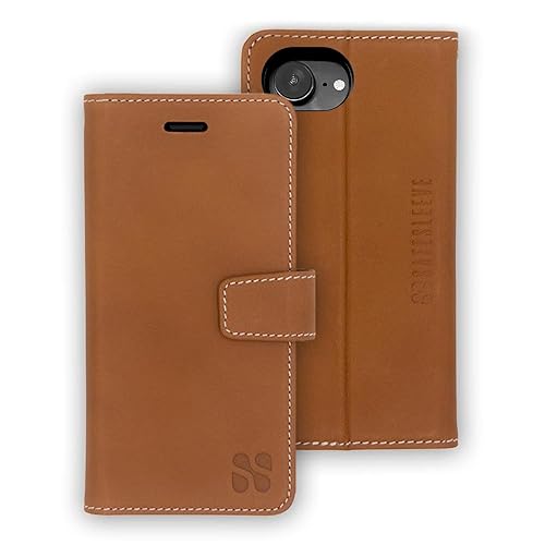 SafeSleeve Wallet Leather Case for iPhone 16e/17e EMF Blocker for Cell Phone with 3 Card Holder & Adjustable Stand - Magnetic Closure, and Magnetic