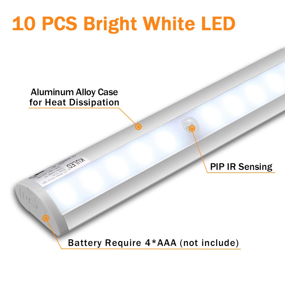 KULED 10-led Motion Auto Sensing LED Light, Battery Powered DIY Stick-on Under Cabinet Anywhere Portable Wireless with Magnetic Tape Strip Night Light