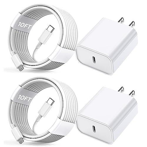 For iPhone Fast Charger, [Apple MFi Certified] 2 Pack PD USB C Wall Charger Block Plug with 10FT Extra Long USB C to Lightning Fast Charging Data…