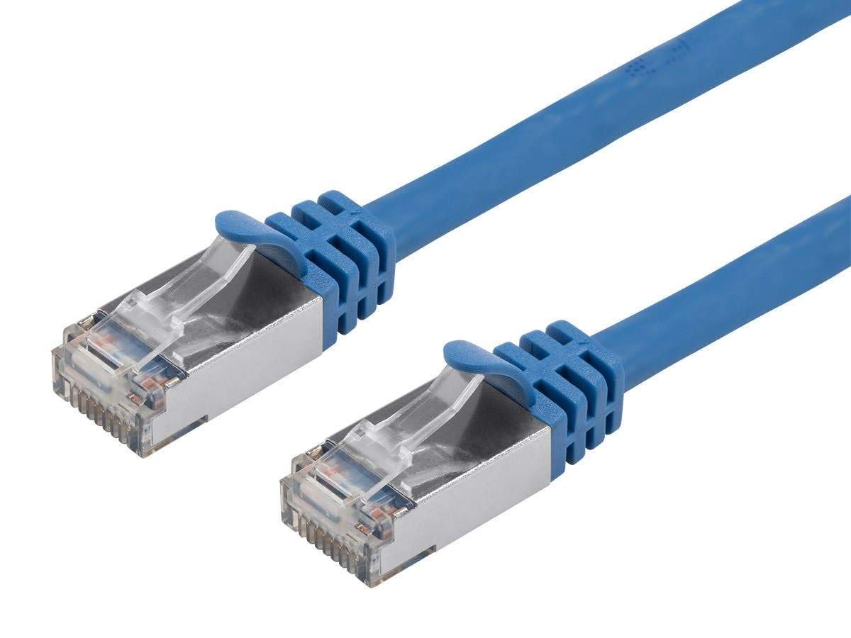 Monoprice Cat7 Ethernet Patch Cable - Flexboot RJ45, Stranded, 600Mhz, S/FTP, CMX, 26AWG, 50 Feet, Blue - Entegrade Series