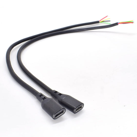 ELNONE 1 Pack 2pcs USB C Pigtail Cable, 5 Wire Female Type-C Jack Cable, 1ft 12inch 30cm 5A 20AWG 5 core Power Data CC1 Cord for Laptop Charging