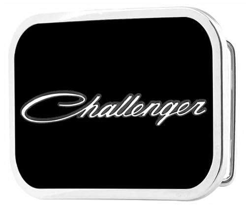 Belt Buckle Challenger Script Black White Gray Rectangle 3.5 Inches by 2.5 Inches
