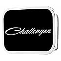 Belt Buckle Challenger Script Black White Gray Rectangle 3.5 Inches by 2.5 Inches